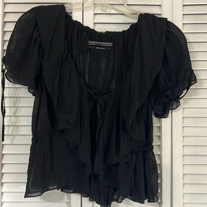 All Saints Black Bolero Style 100% Silk Top Size 2 (XS)